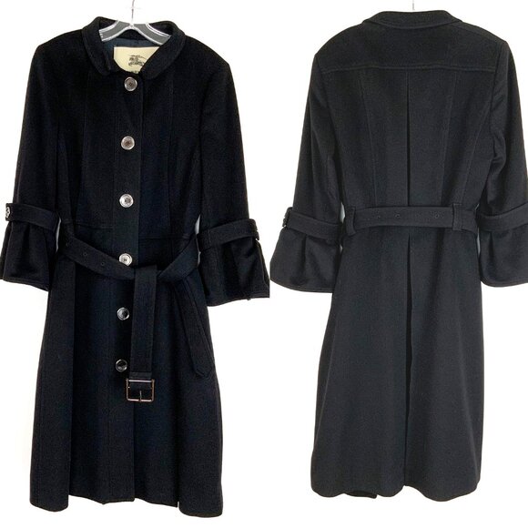 Burberry Prorsum Black Cashmere Blend Pleated Midi Length Trench Coat M - Picture 3 of 16